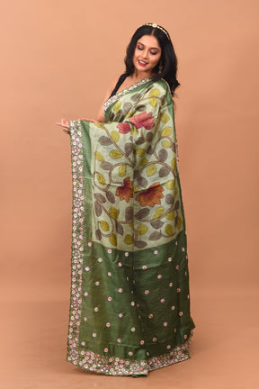 Green Printed Pure Silk Saree - Keya Seth Exclusive