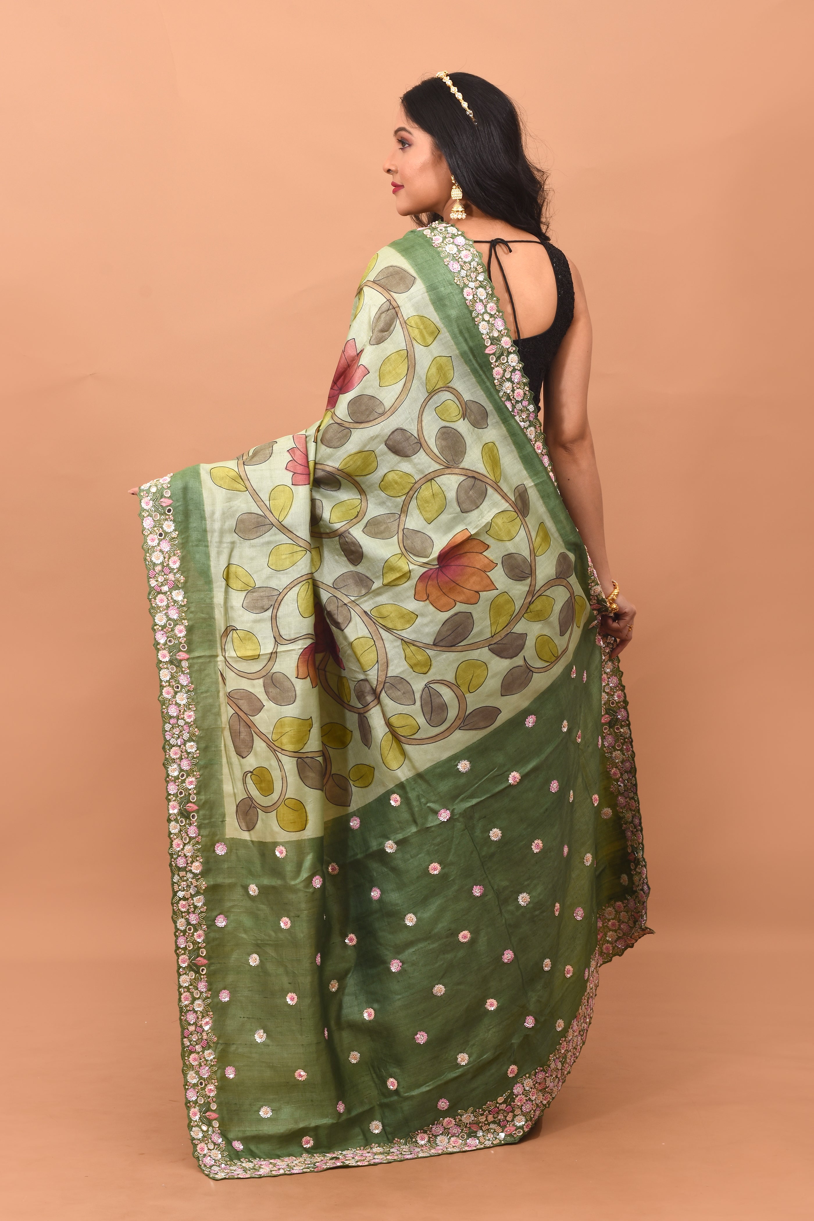 Green Printed Pure Silk Saree - Keya Seth Exclusive