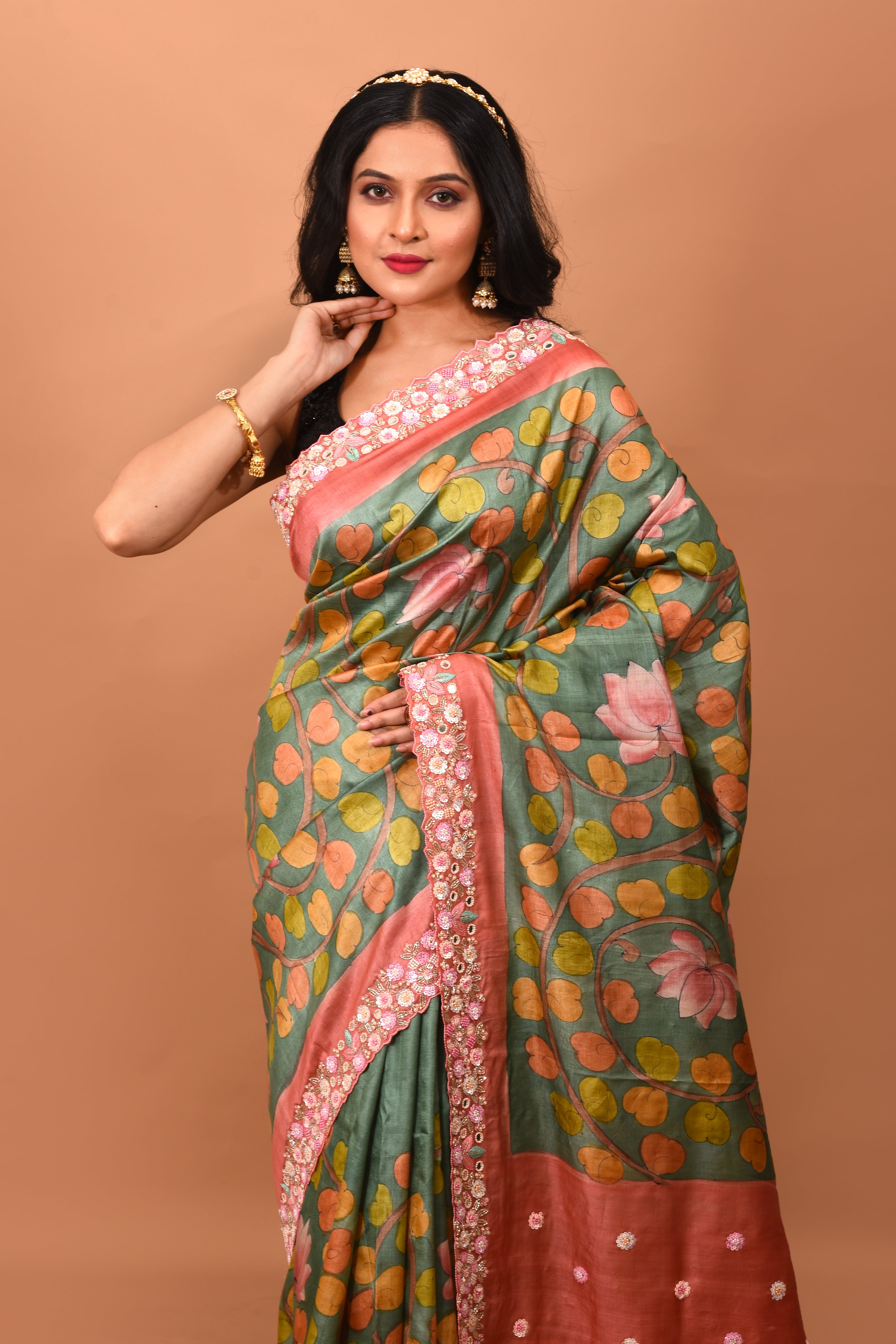 Green Batik Printed Pure Silk Saree - Keya Seth Exclusive