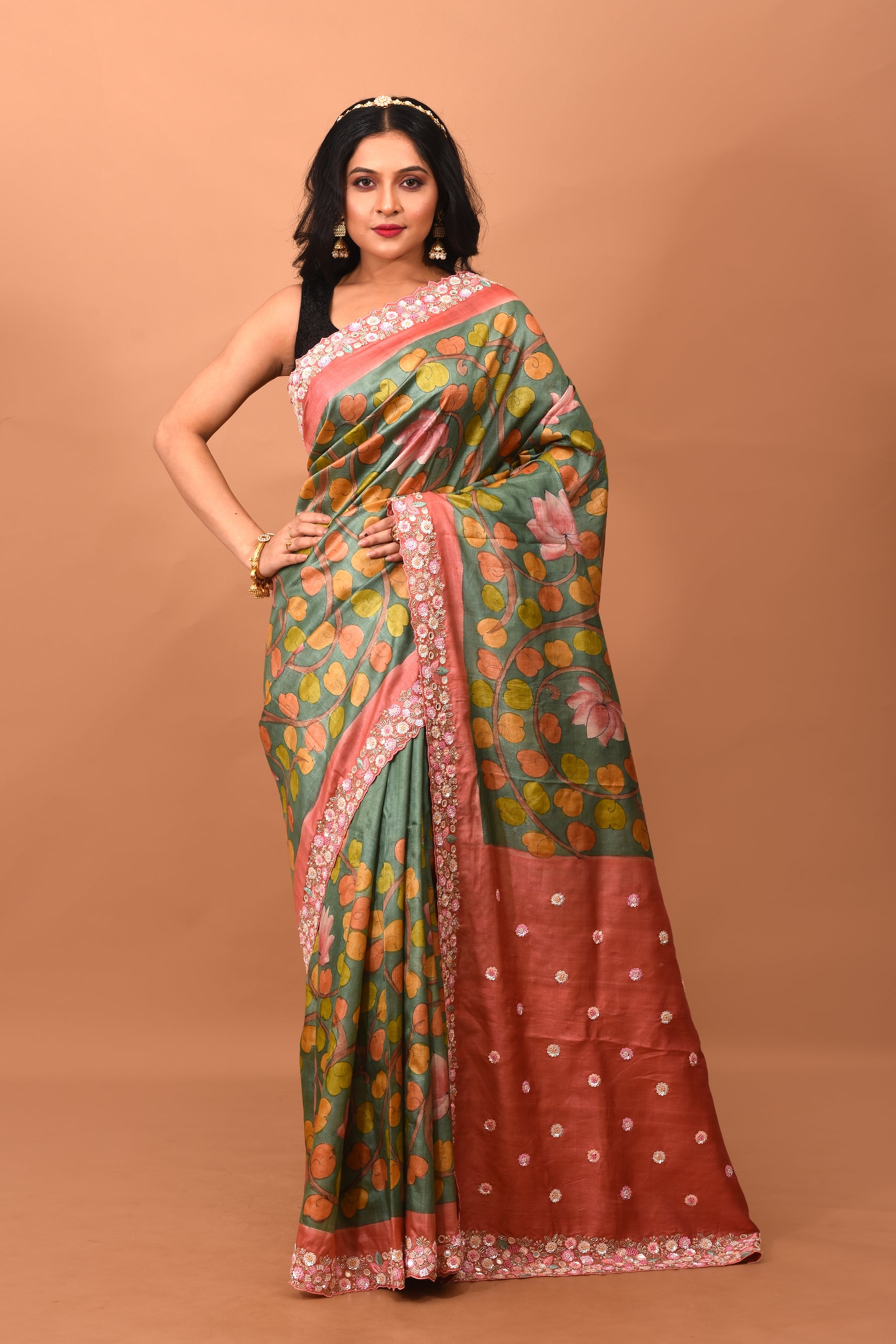 Green Batik Printed Pure Silk Saree - Keya Seth Exclusive