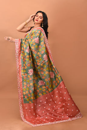 Green Batik Printed Pure Silk Saree - Keya Seth Exclusive