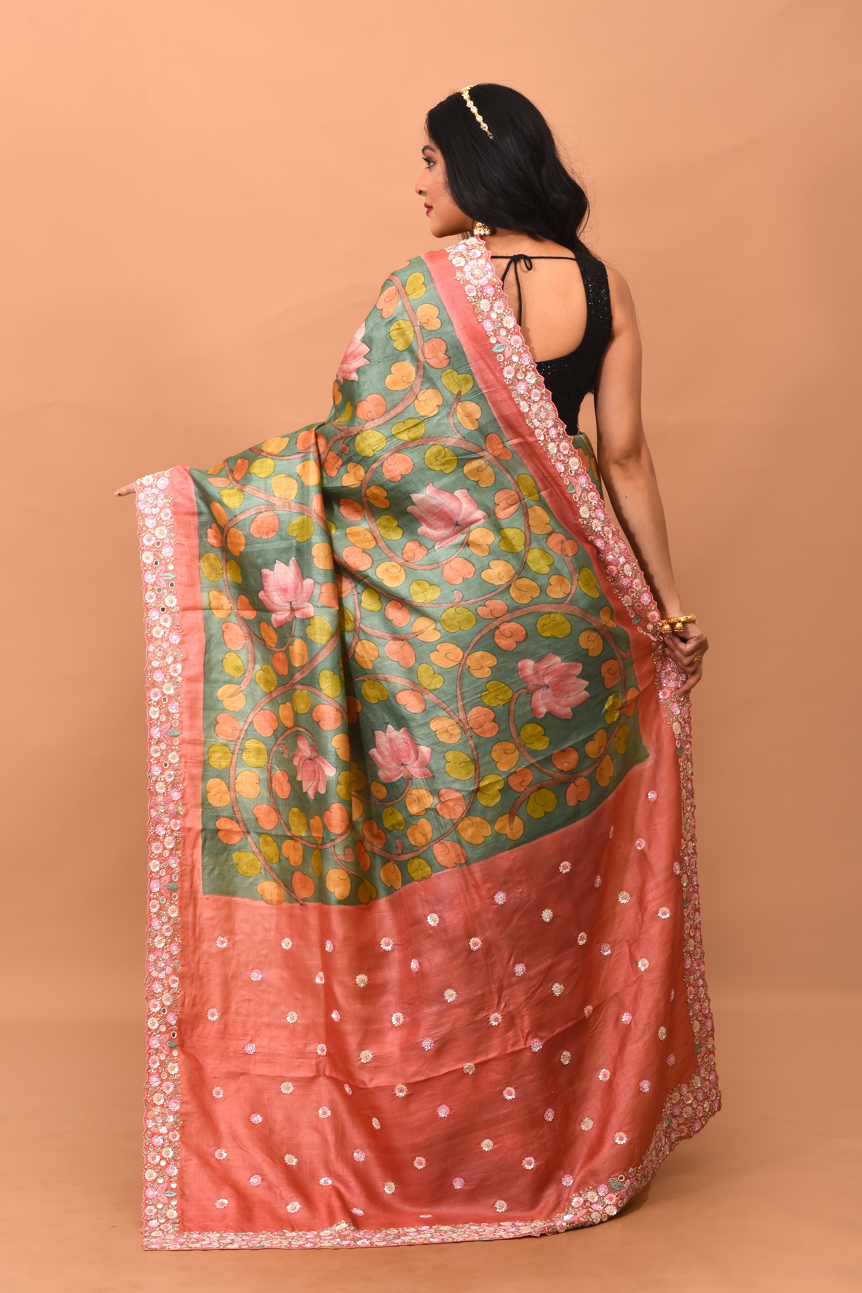 Green Batik Printed Pure Silk Saree - Keya Seth Exclusive