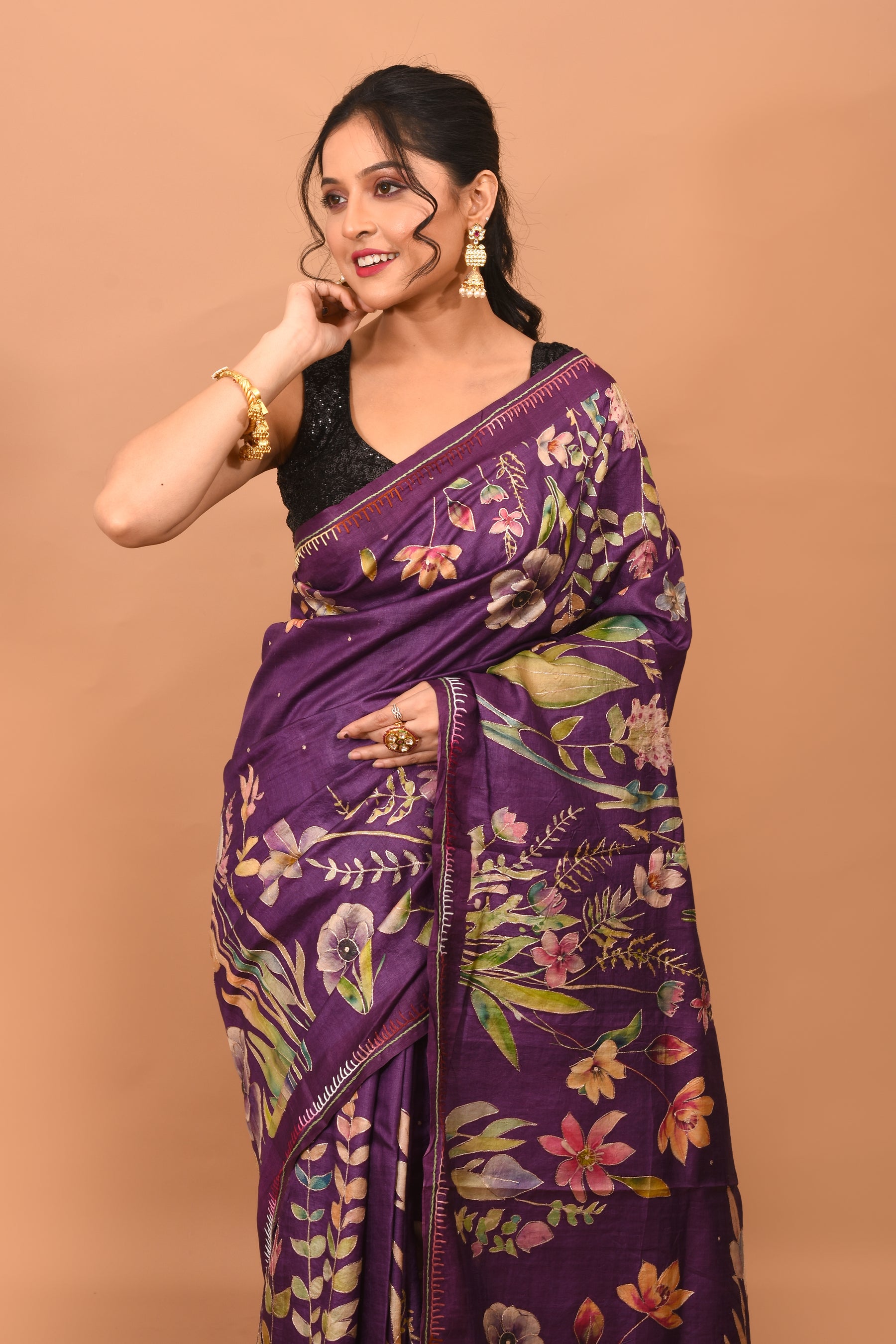 Deep Purple Printed Pure Tussar Saree - Keya Seth Exclusive