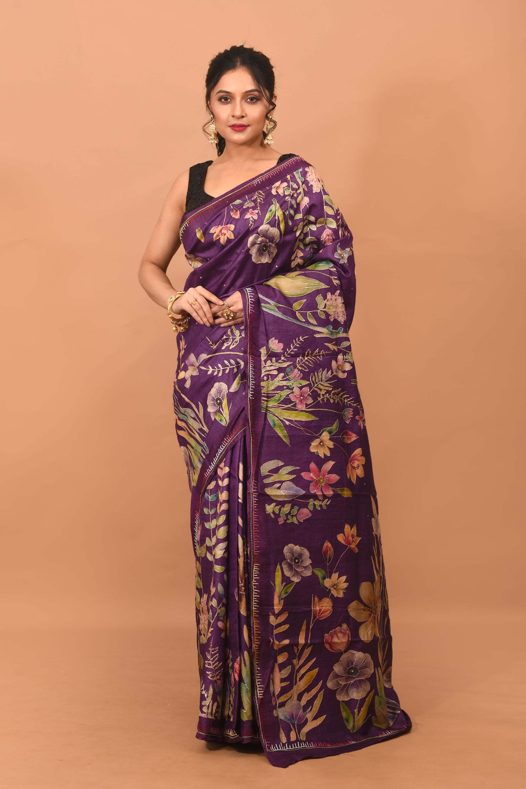 Deep Purple Printed Pure Tussar Saree - Keya Seth Exclusive