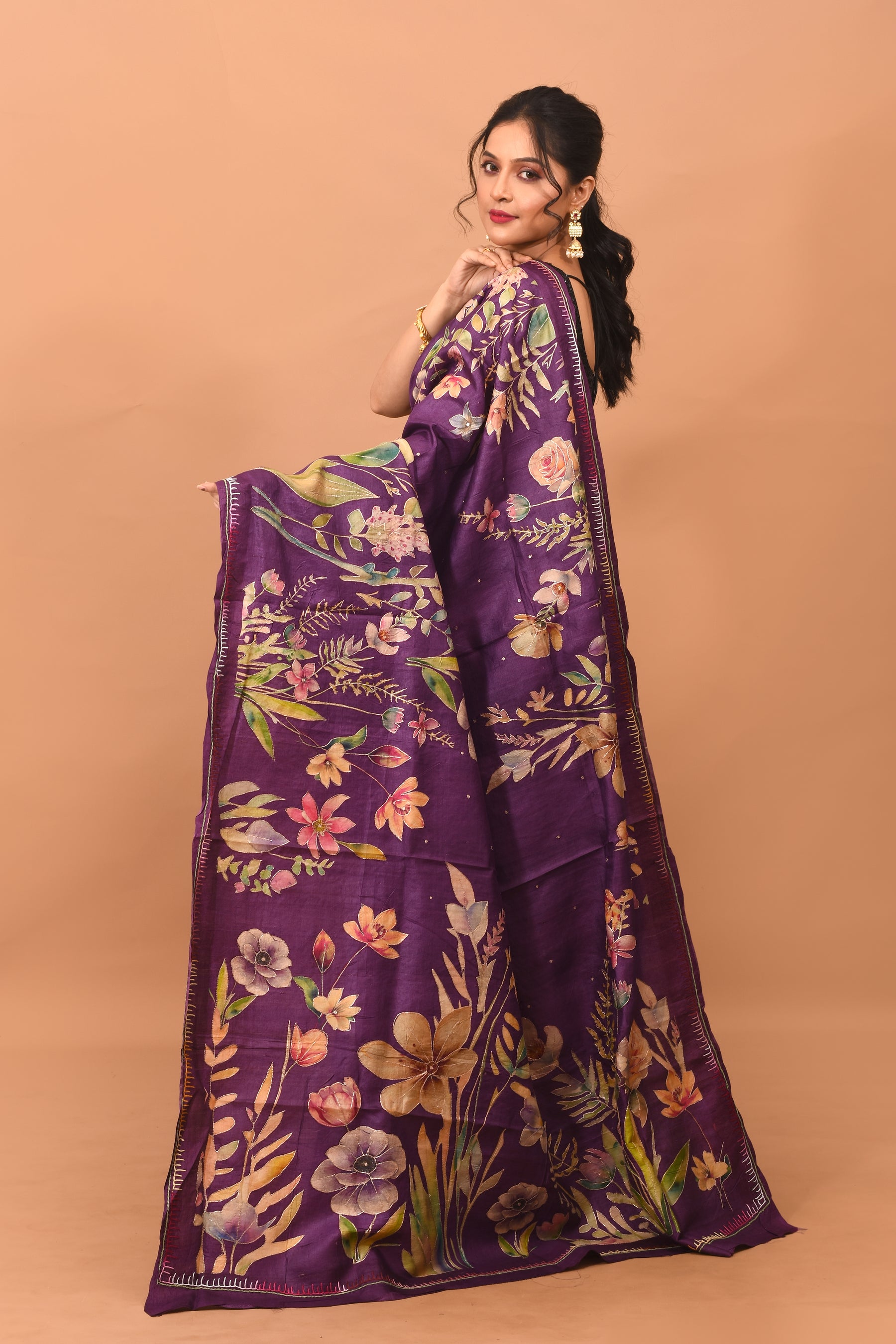 Deep Purple Printed Pure Tussar Saree - Keya Seth Exclusive