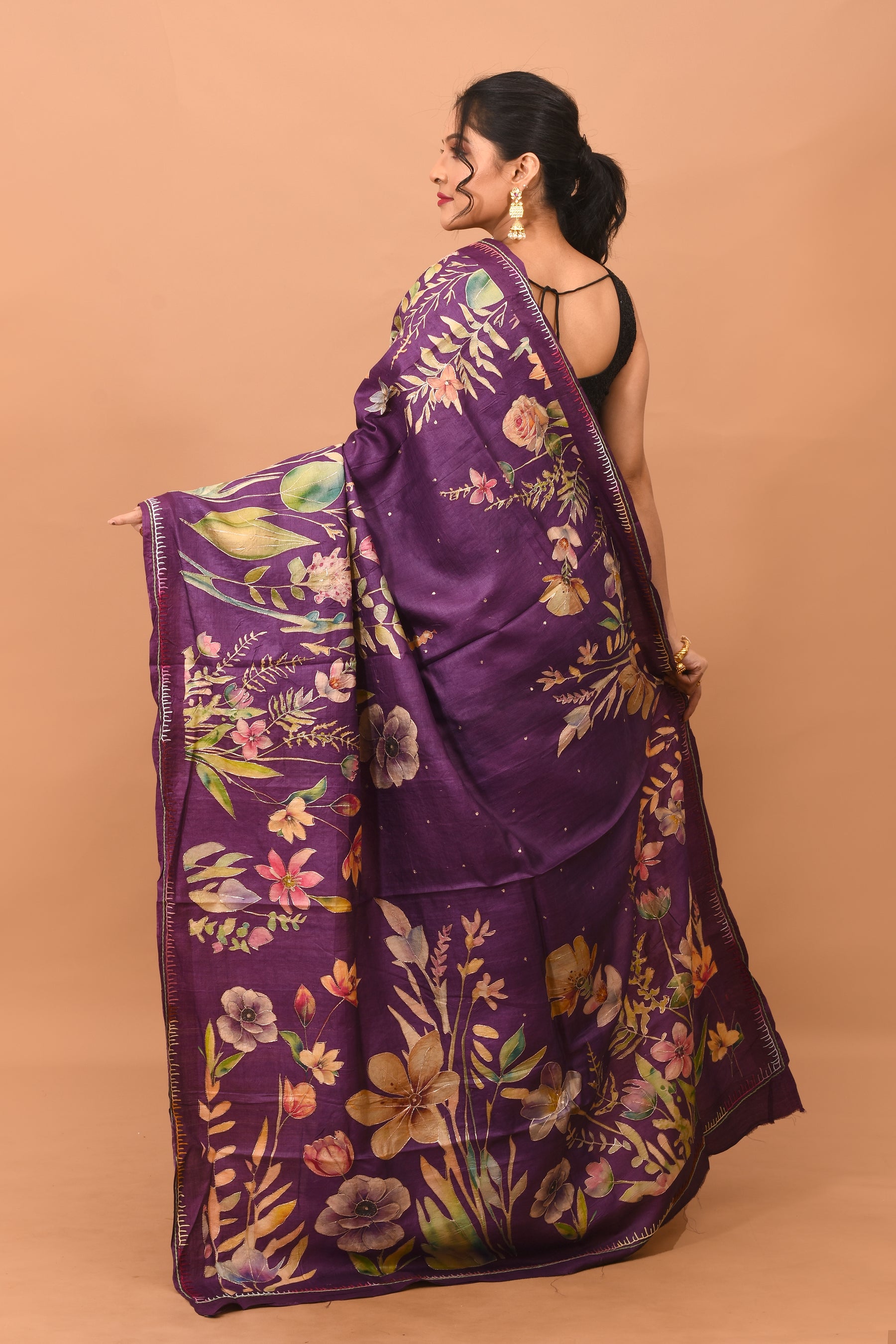 Deep Purple Printed Pure Tussar Saree - Keya Seth Exclusive