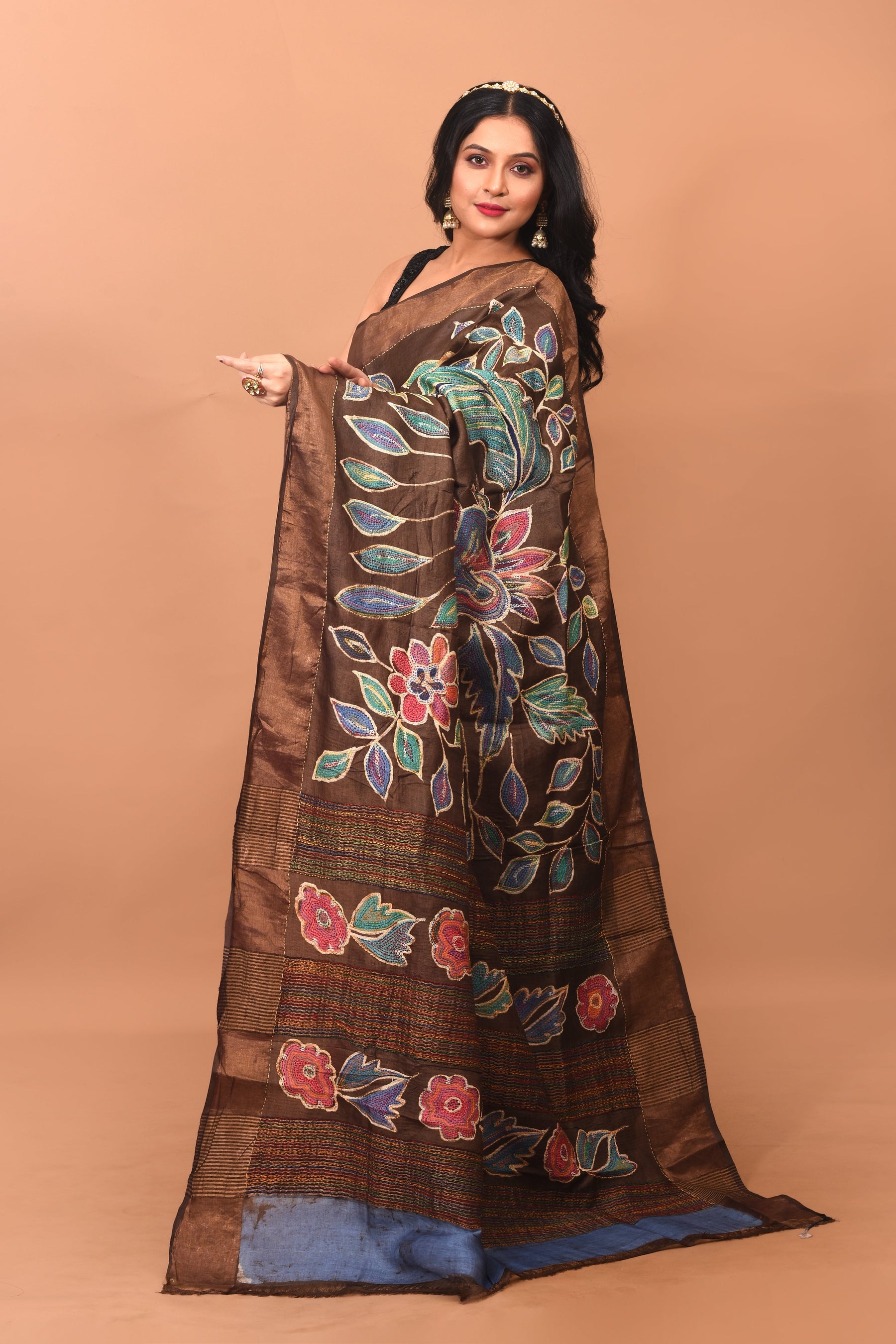 Off-white Batik Printed  Pure Silk Saree - Keya Seth Exclusive