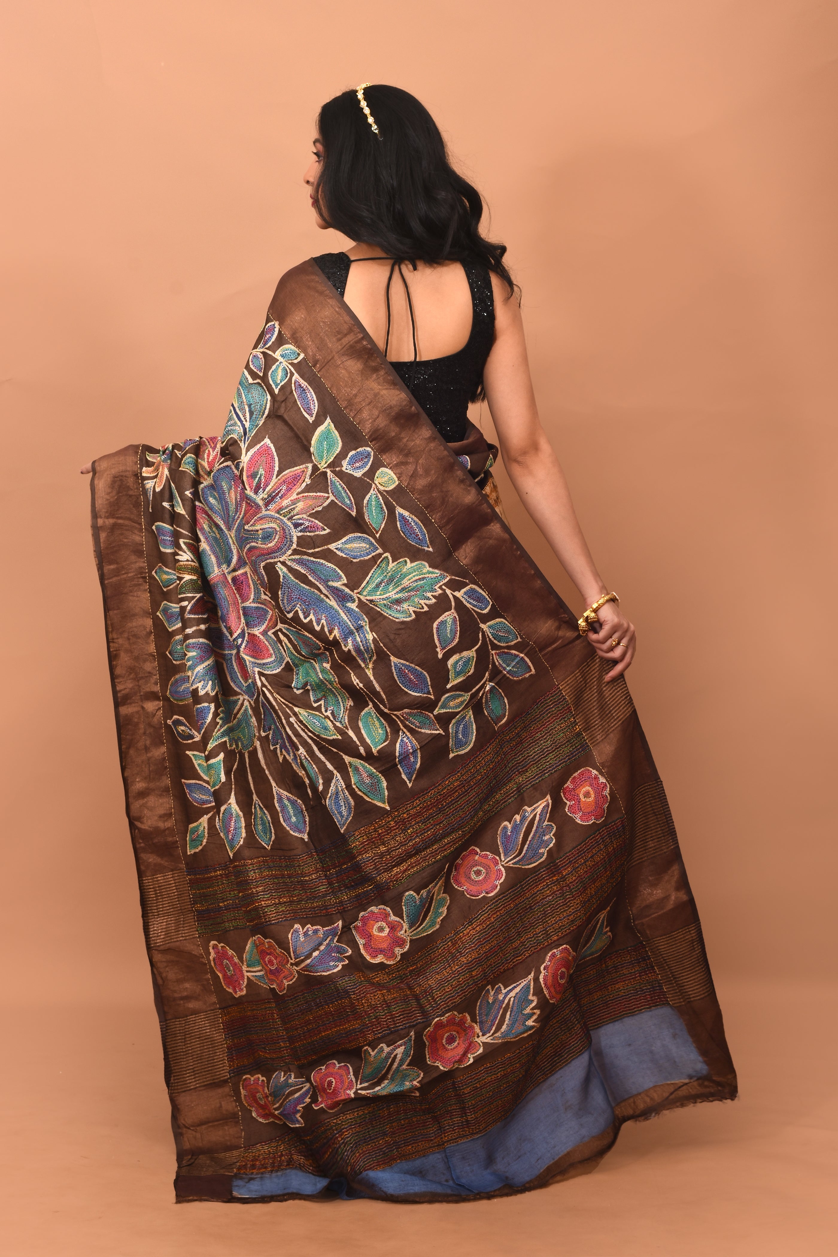 Off-white Batik Printed  Pure Silk Saree - Keya Seth Exclusive