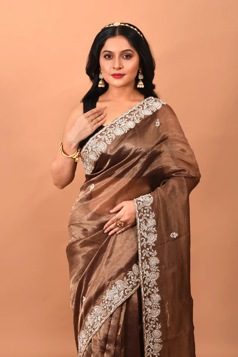 Brown Jimmy Choo Saree - Keya Seth Exclusive