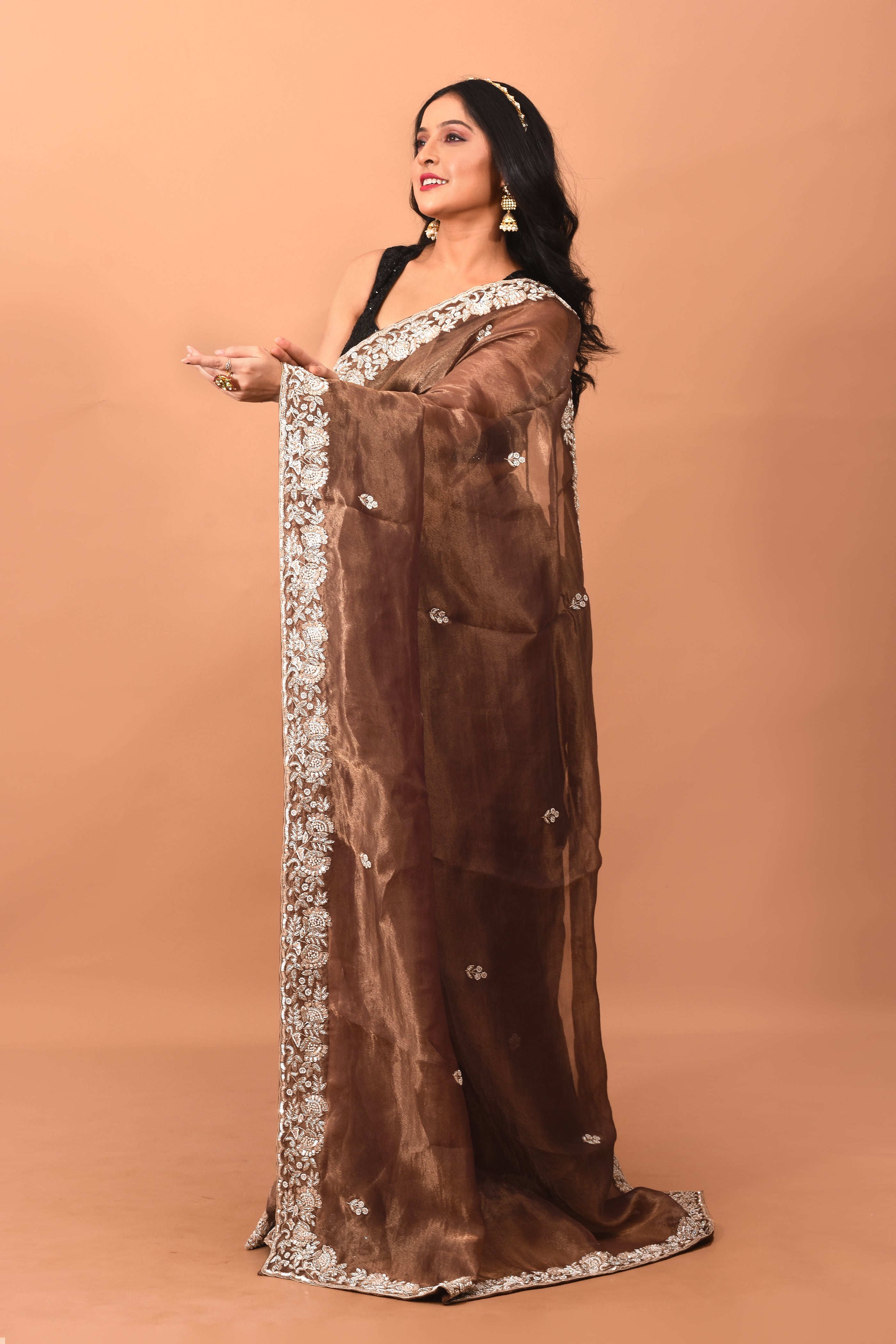 Brown Jimmy Choo Saree - Keya Seth Exclusive