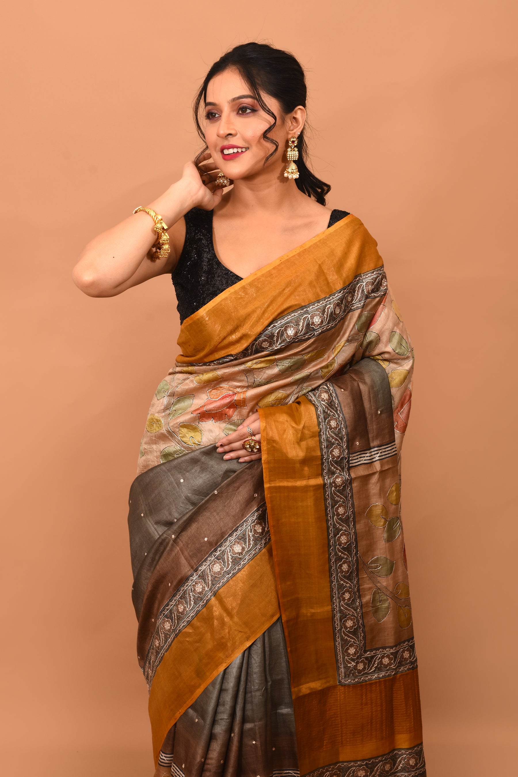 Multicolored Printed Tussar Saree - Keya Seth Exclusive