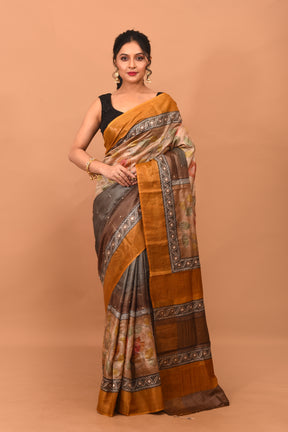 Multicolored Printed Tussar Saree - Keya Seth Exclusive