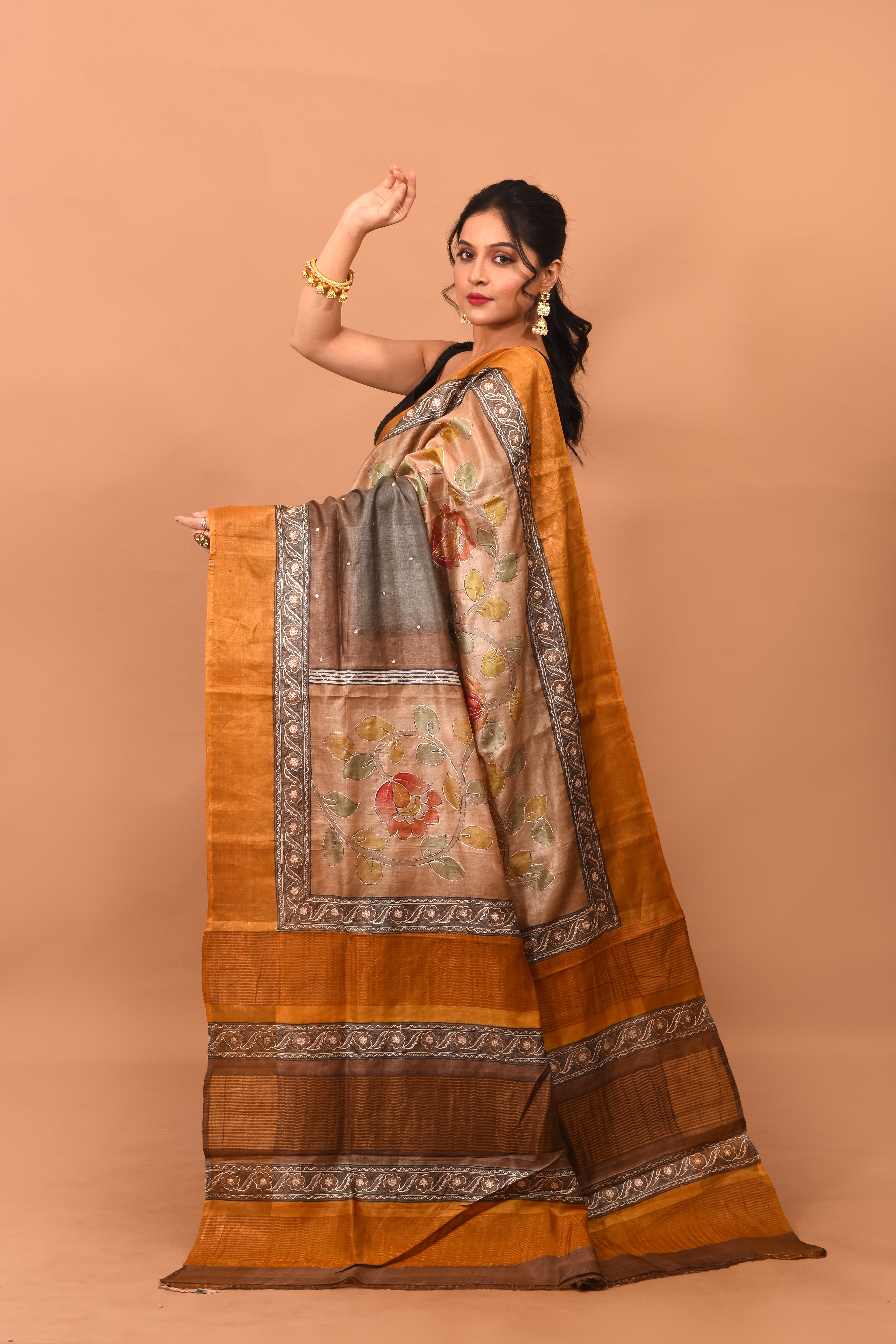 Multicolored Printed Tussar Saree - Keya Seth Exclusive