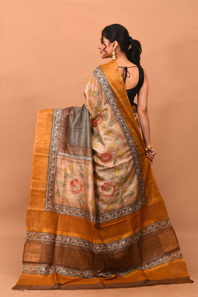 Multicolored Printed Tussar Saree - Keya Seth Exclusive