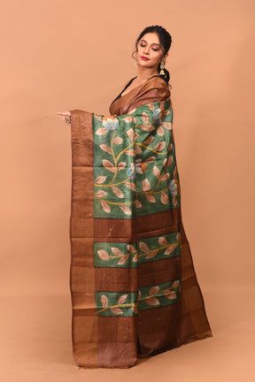 Copper Brown Printed Pure Silk Saree - Keya Seth Exclusive