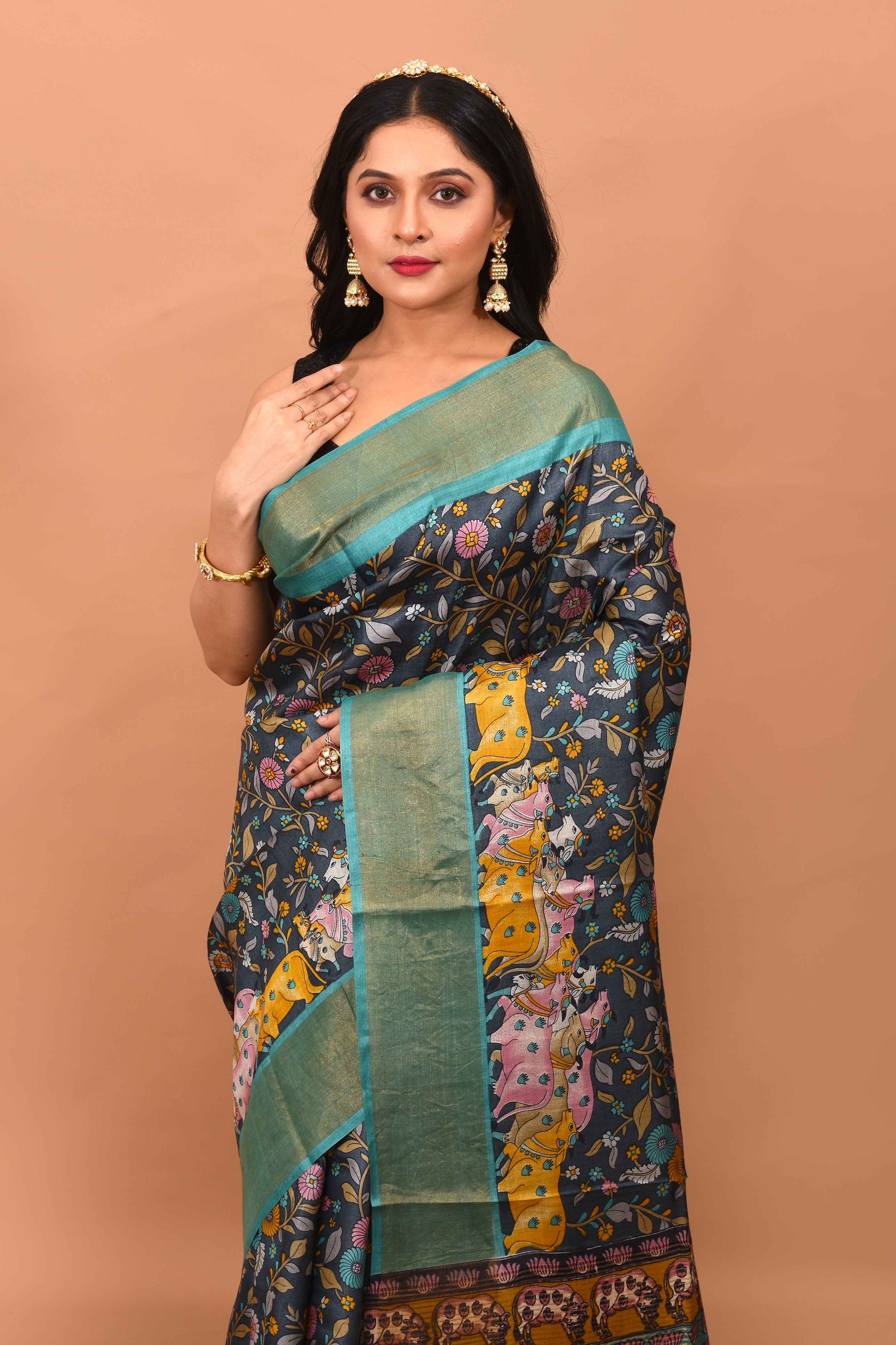 Grey Viscose Printed Silk Saree - Keya Seth Exclusive