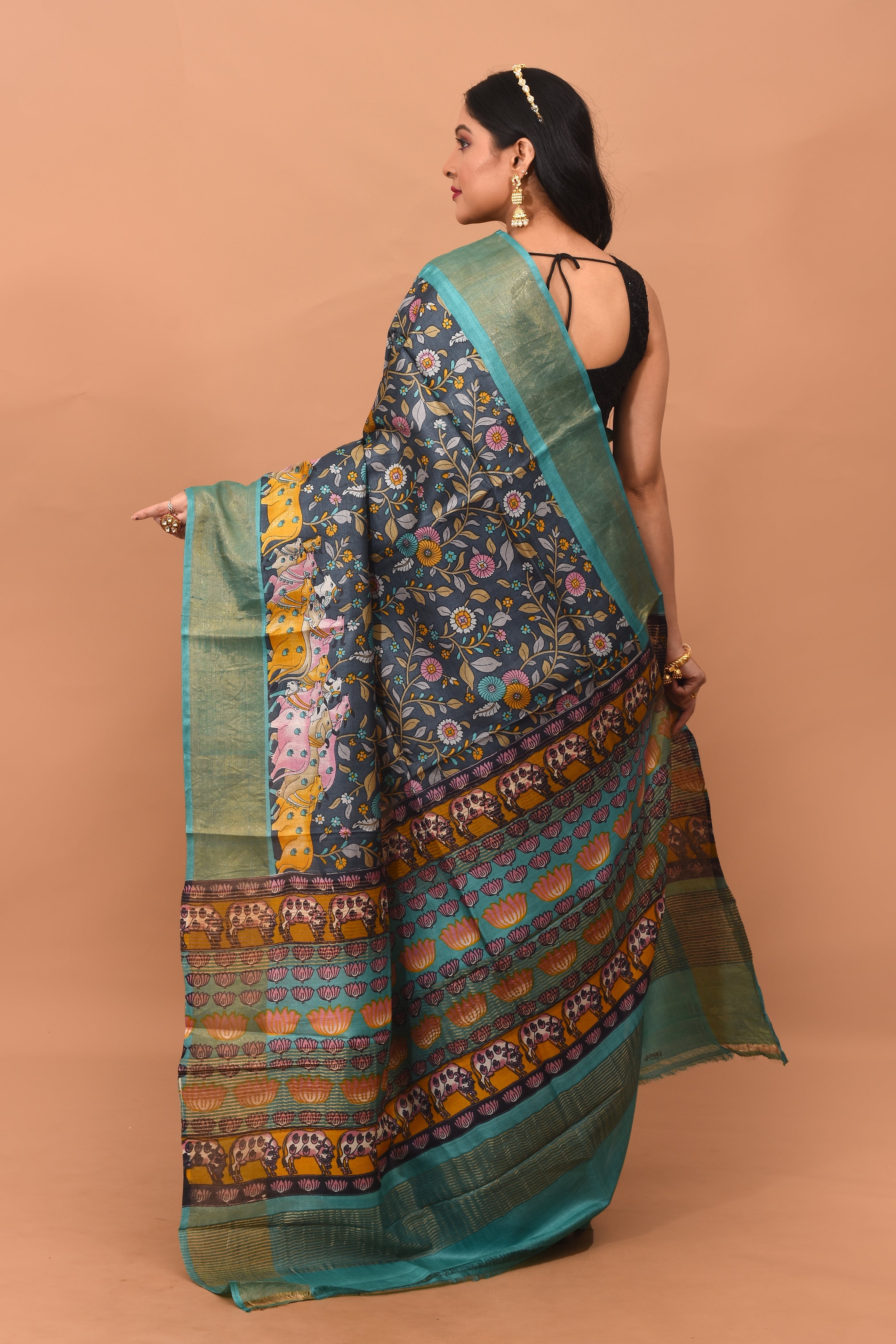 Grey Viscose Printed Silk Saree - Keya Seth Exclusive