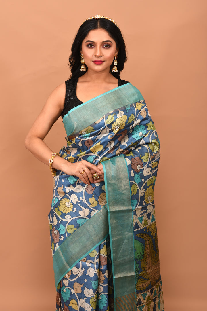 Light Blue Viscose Printed Silk Saree - Keya Seth Exclusive