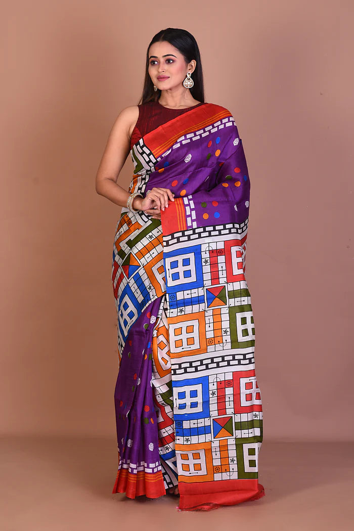 Purple Printed Silk Saree - Keya Seth Exclusive