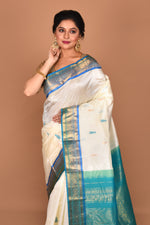 Load image into Gallery viewer, Offwhite and Light Blue Pure Kanjivaram Saree - Keya Seth Exclusive
