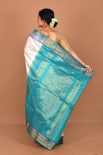 Load image into Gallery viewer, Offwhite and Light Blue Pure Kanjivaram Saree - Keya Seth Exclusive
