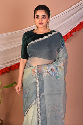 Designer Grey Blended Organza Saree - Keya Seth Exclusive