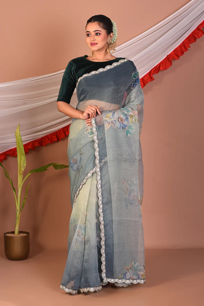 Designer Grey Blended Organza Saree - Keya Seth Exclusive