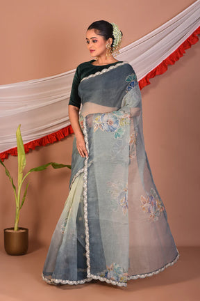 Designer Grey Blended Organza Saree - Keya Seth Exclusive