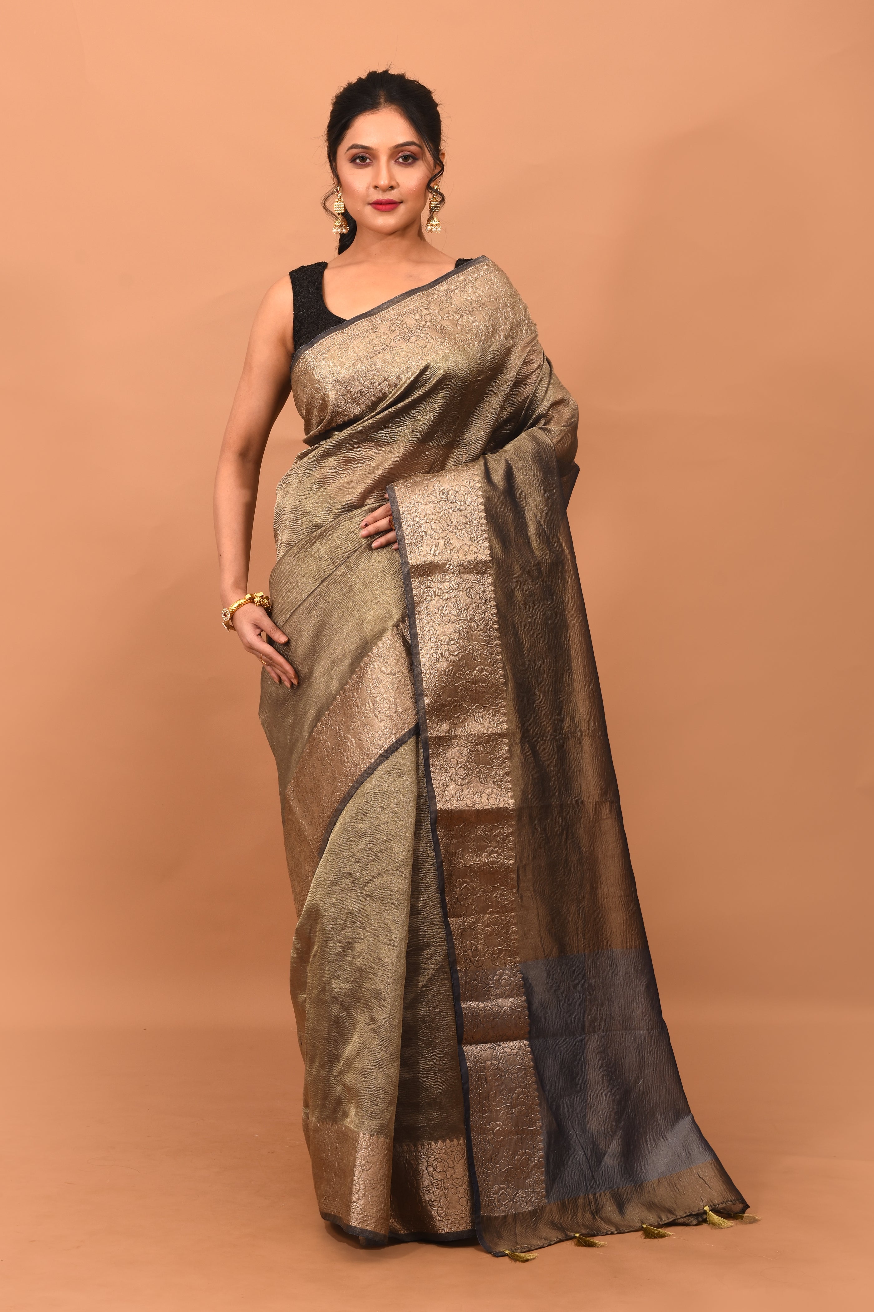 Olive Green Fancy Blended Tissue Saree - Keya Seth Exclusive