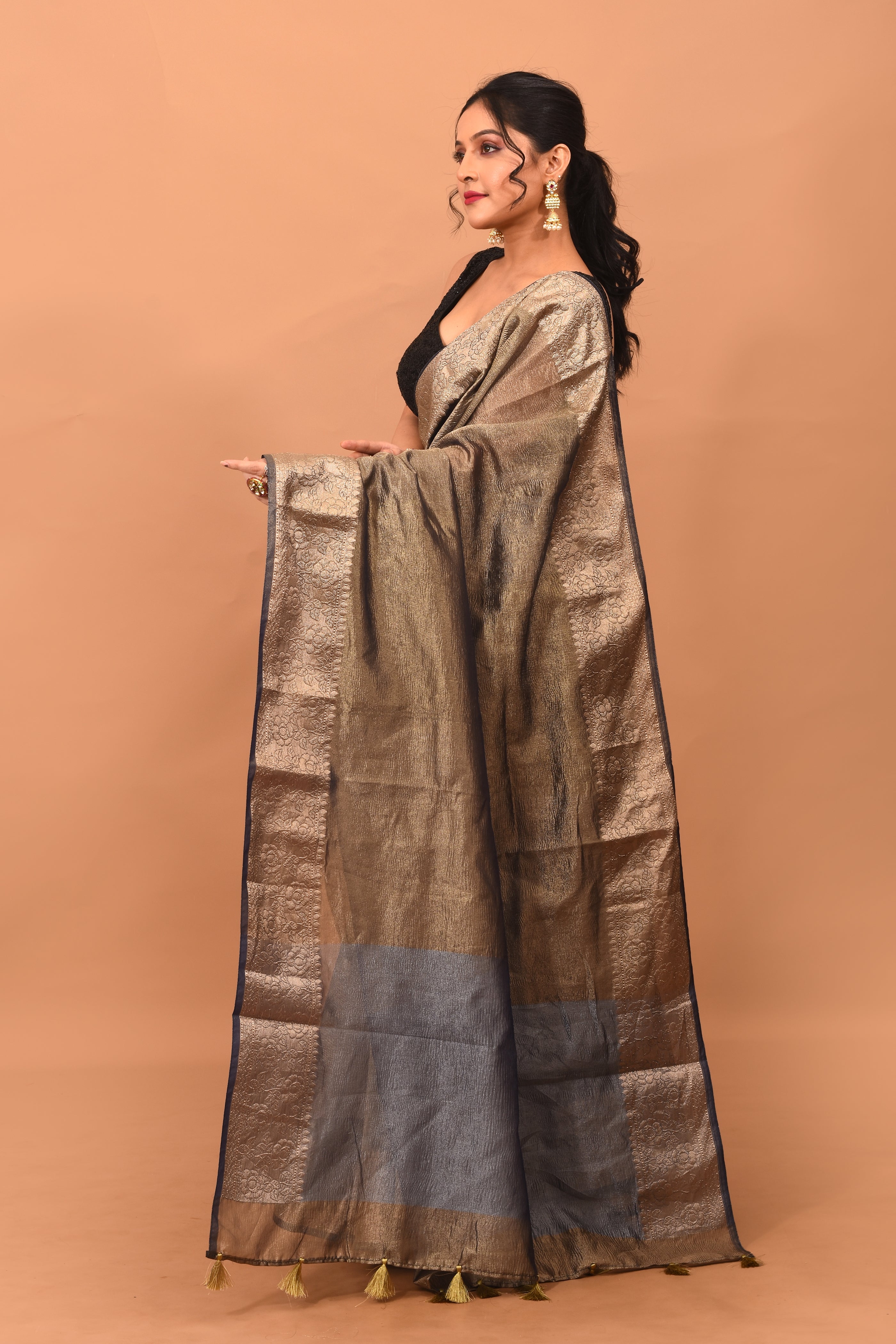 Olive Green Fancy Blended Tissue Saree - Keya Seth Exclusive