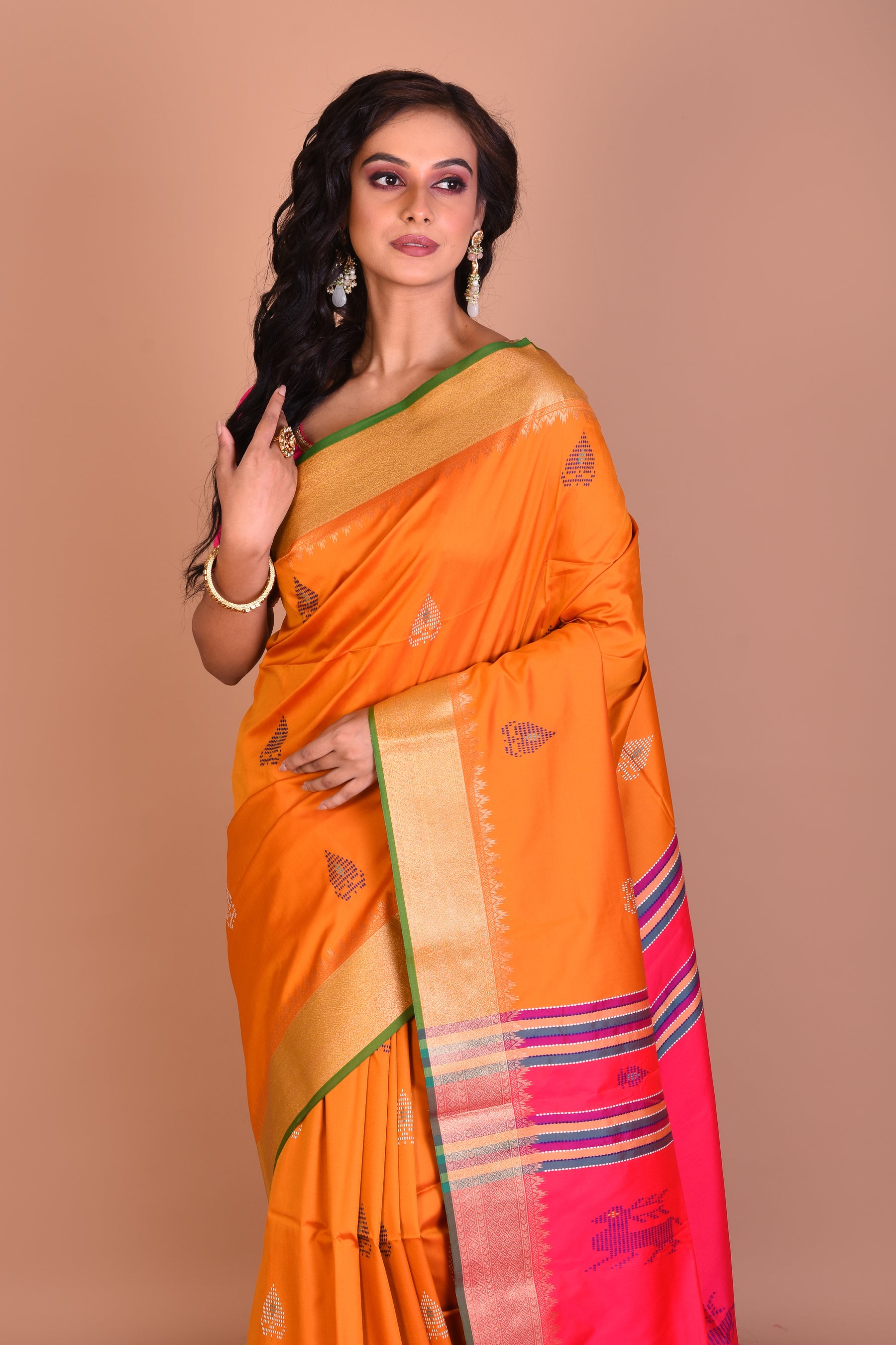 Mustard Blended Silk Saree with Blouse Piece - Keya Seth Exclusive