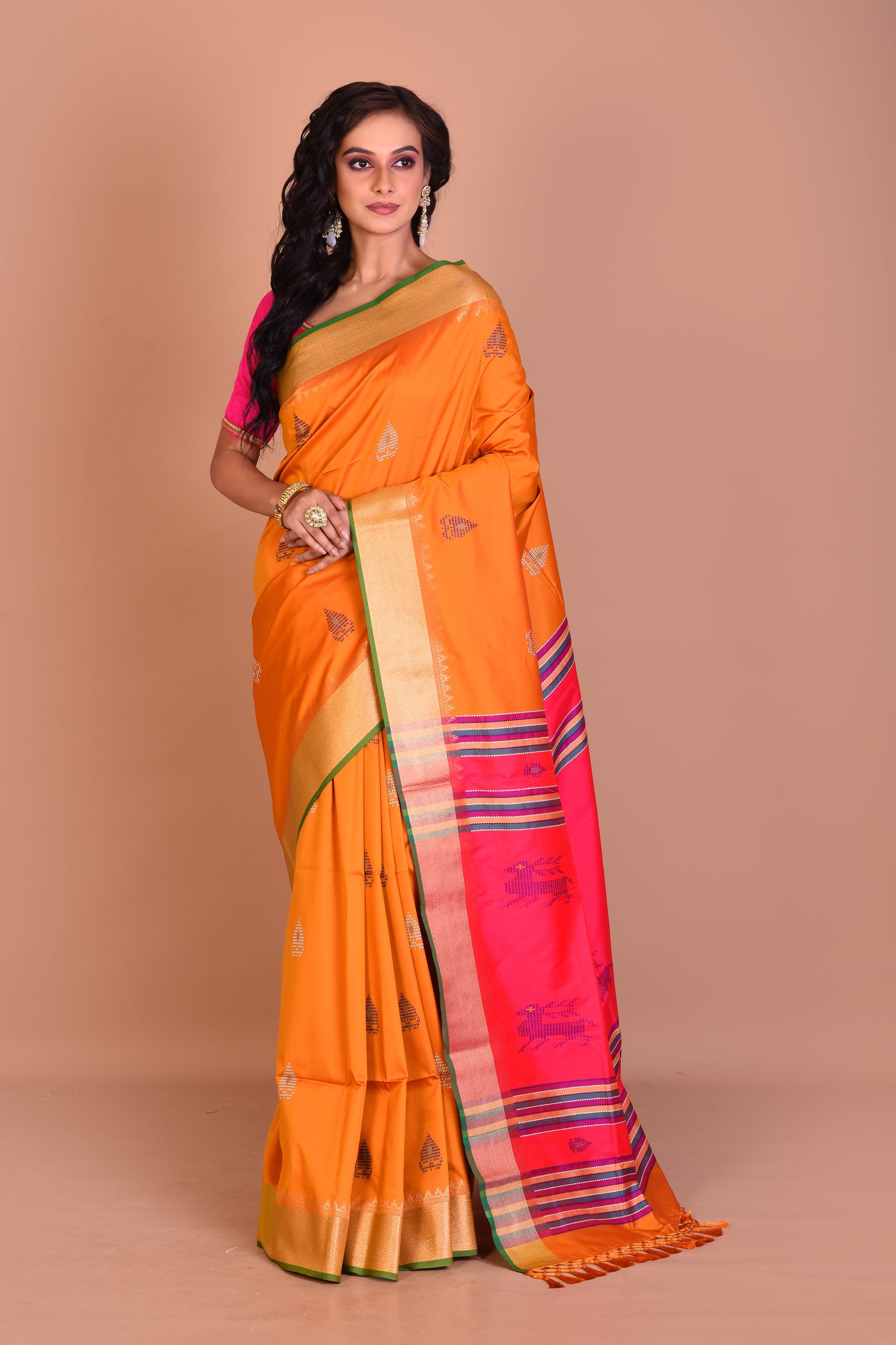 Mustard Blended Silk Saree with Blouse Piece - Keya Seth Exclusive