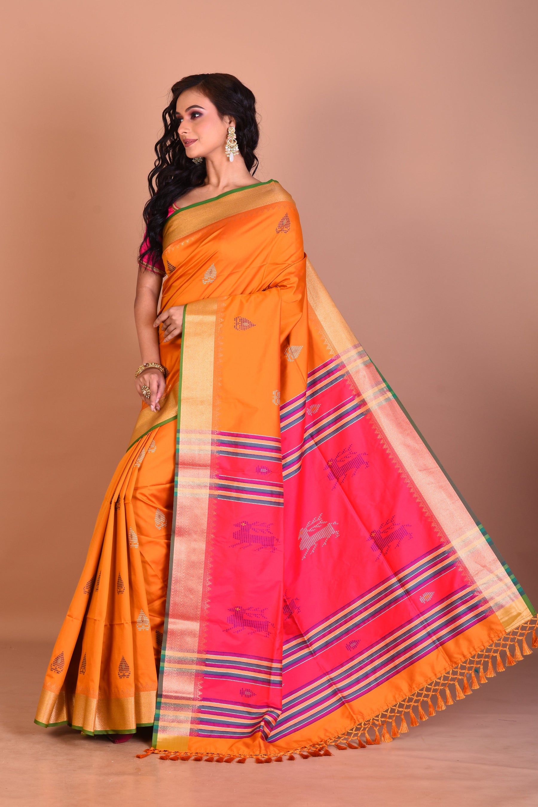 Mustard Blended Silk Saree with Blouse Piece - Keya Seth Exclusive