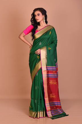 Dark Green Blended Silk Saree with Blouse Piece - Keya Seth Exclusive