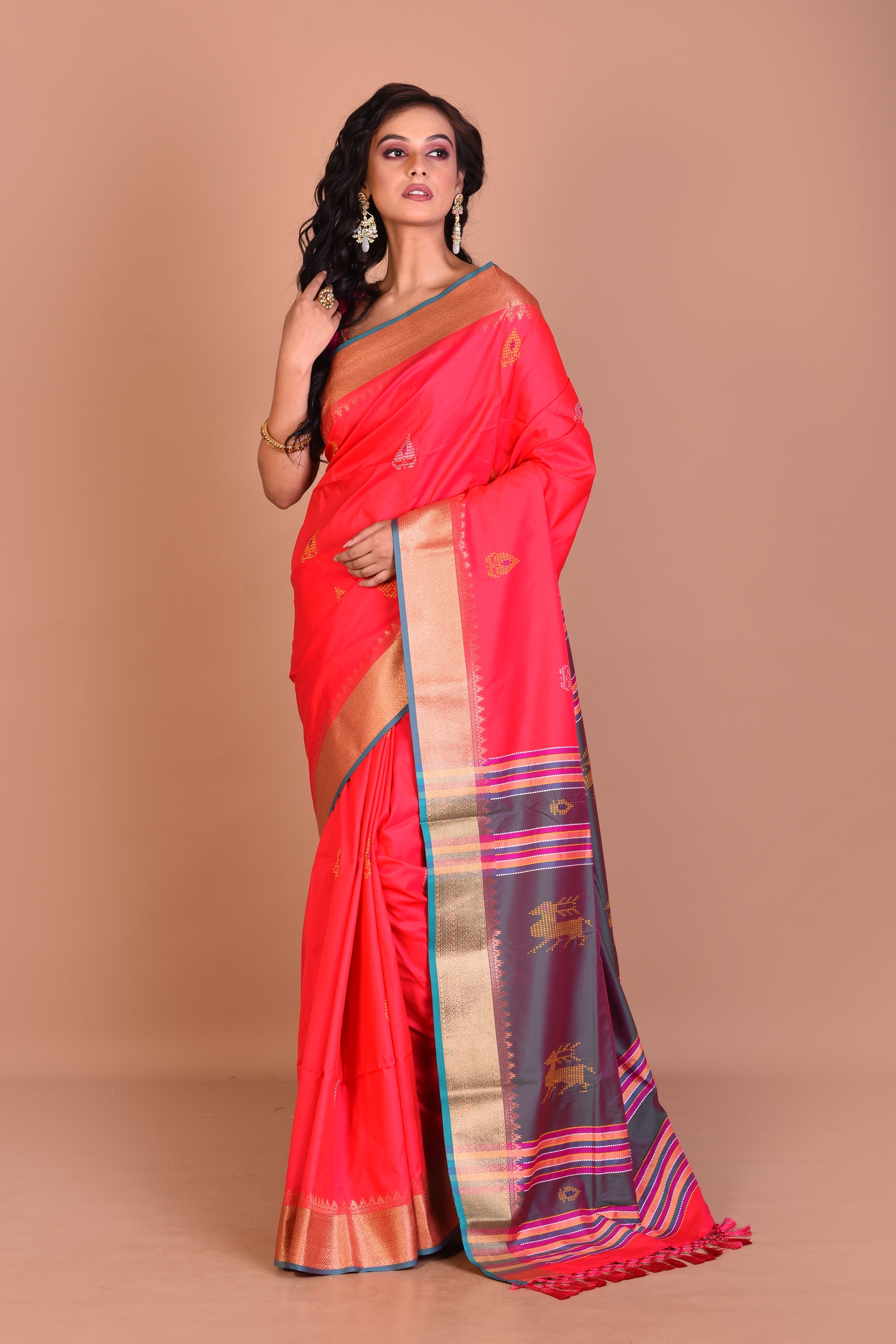 Deep Pink Blended Silk Saree with Blouse Piece - Keya Seth Exclusive