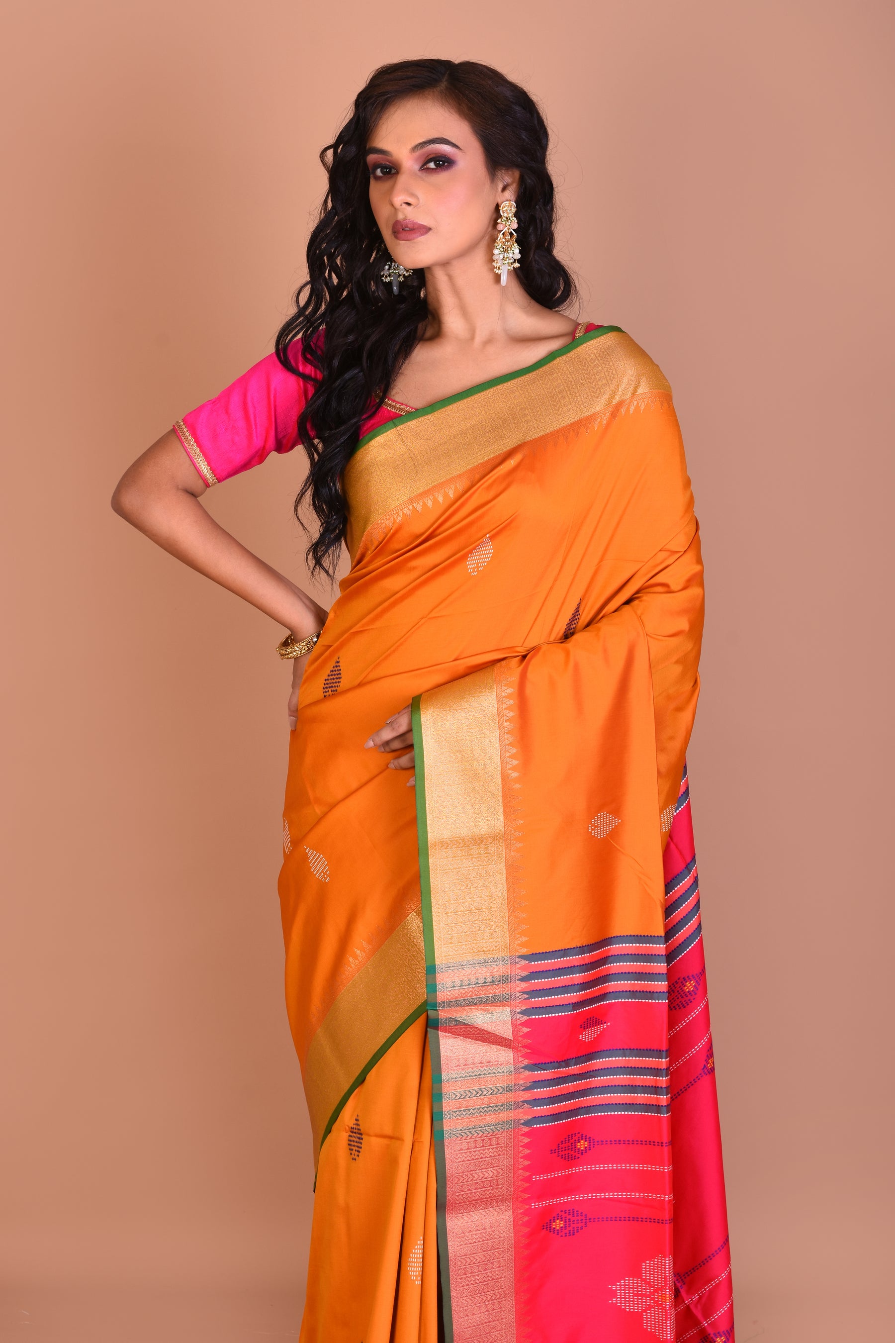 Orange Blended Silk Saree with Blouse Piece - Keya Seth Exclusive