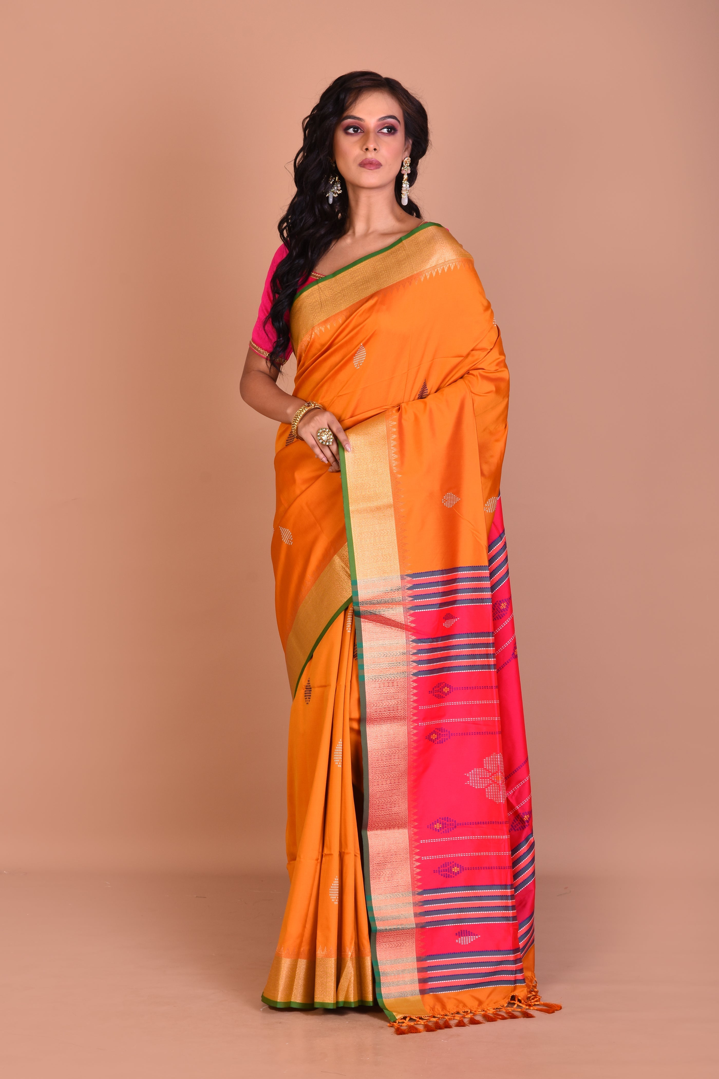 Orange Blended Silk Saree with Blouse Piece - Keya Seth Exclusive