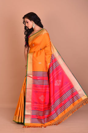 Orange Blended Silk Saree with Blouse Piece - Keya Seth Exclusive