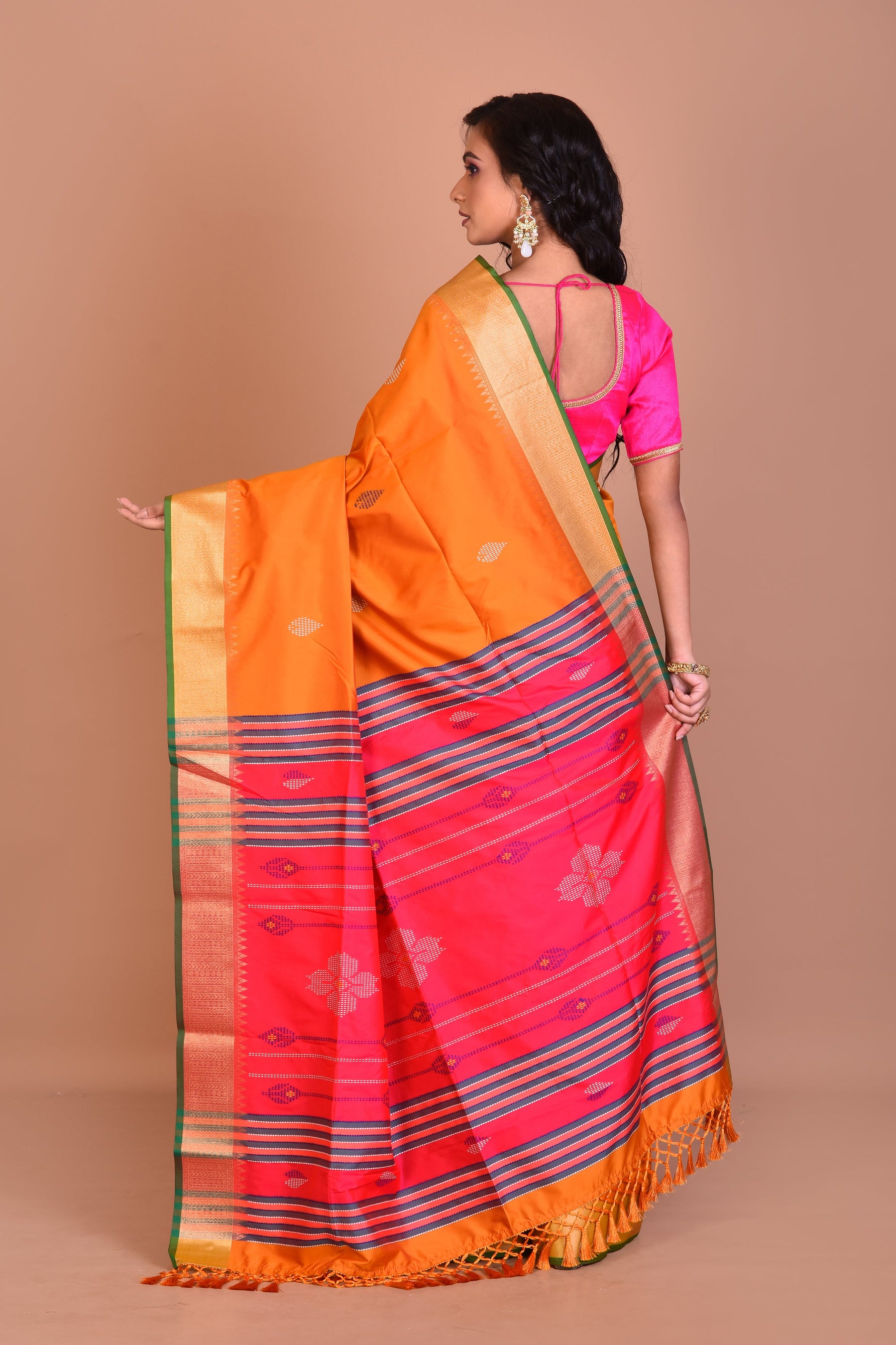 Orange Blended Silk Saree with Blouse Piece - Keya Seth Exclusive