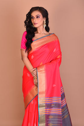 Bright Pink Blended Silk Saree with Blouse Piece - Keya Seth Exclusive