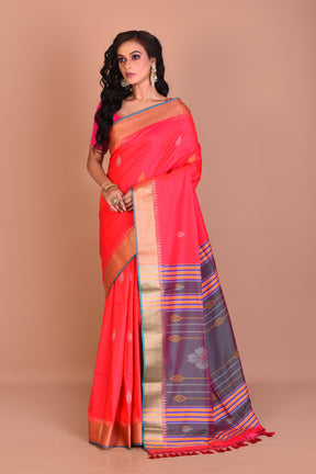 Bright Pink Blended Silk Saree with Blouse Piece - Keya Seth Exclusive