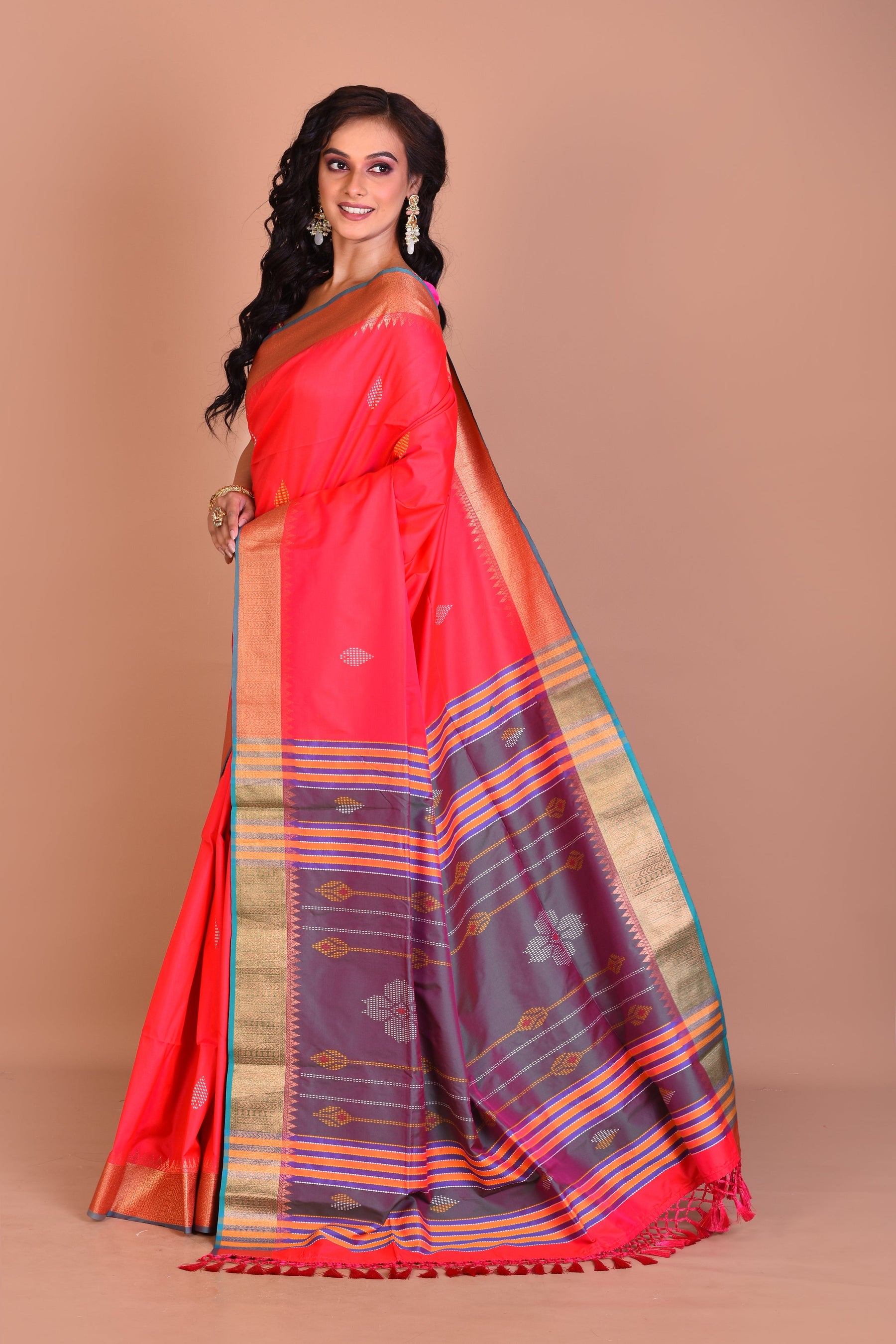 Bright Pink Blended Silk Saree with Blouse Piece - Keya Seth Exclusive