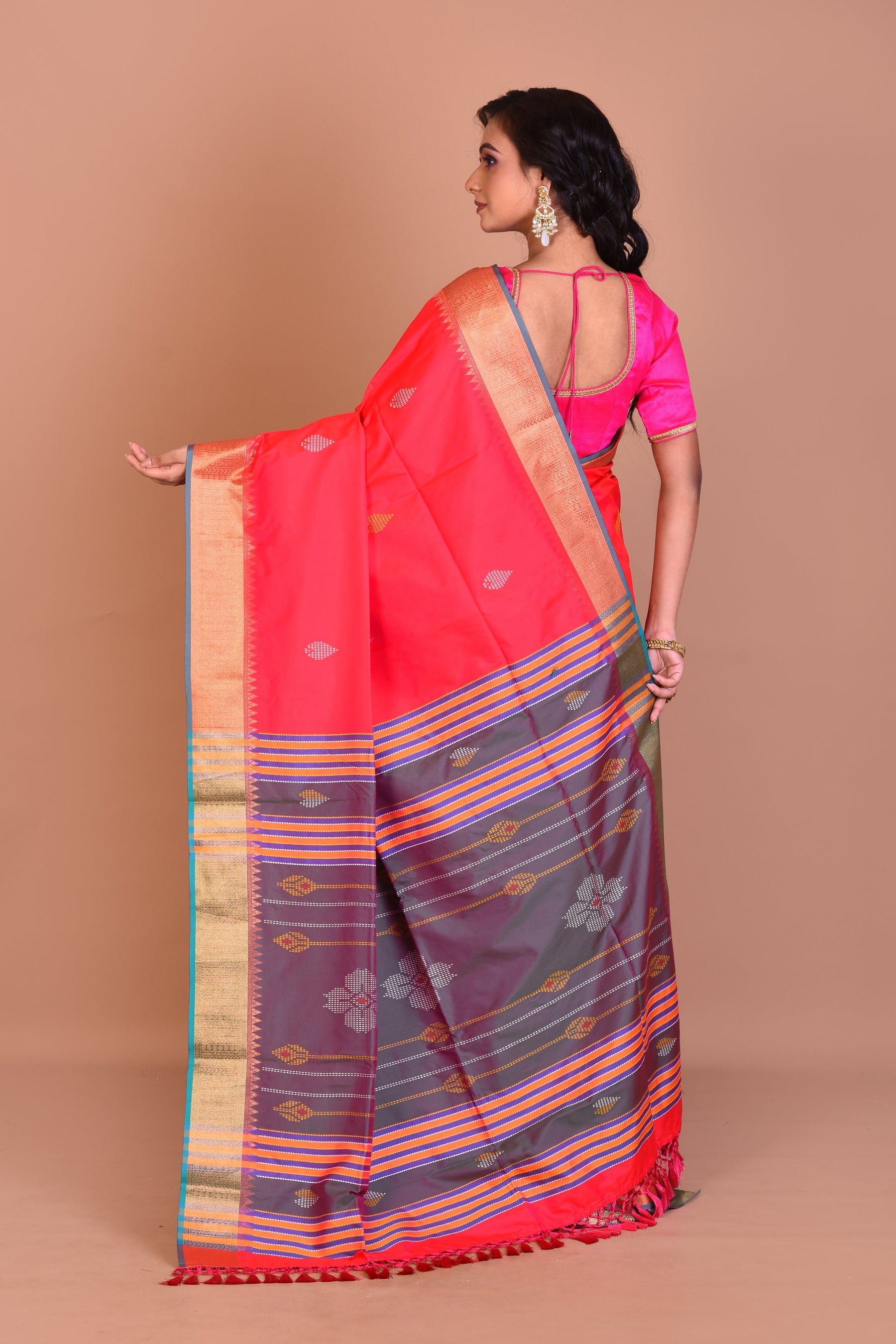 Bright Pink Blended Silk Saree with Blouse Piece - Keya Seth Exclusive