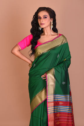 Dark Green Blended Silk Saree with Blouse Piece - Keya Seth Exclusive