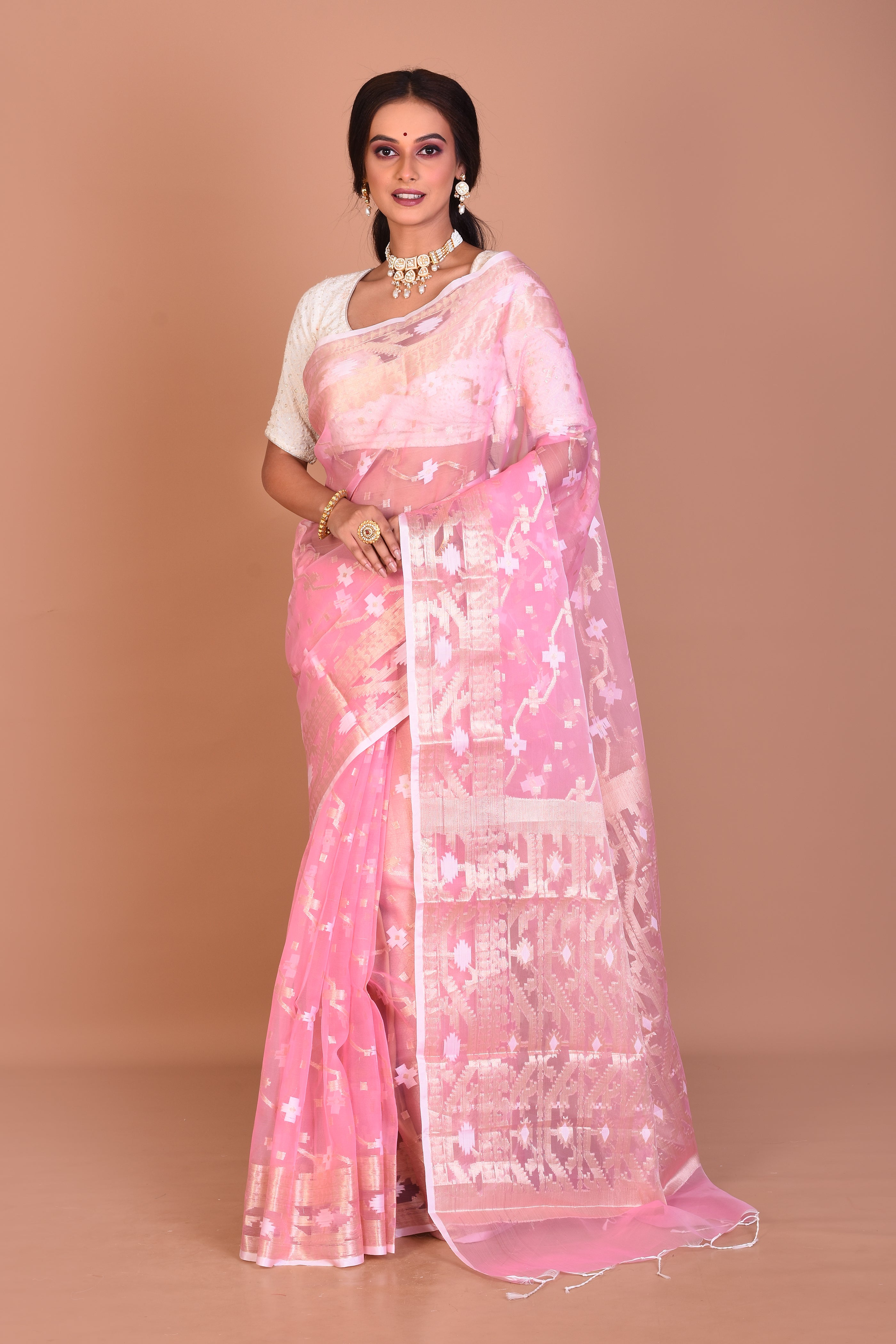 Pink Blended Organza Saree with Blouse Piece - Keya Seth Exclusive