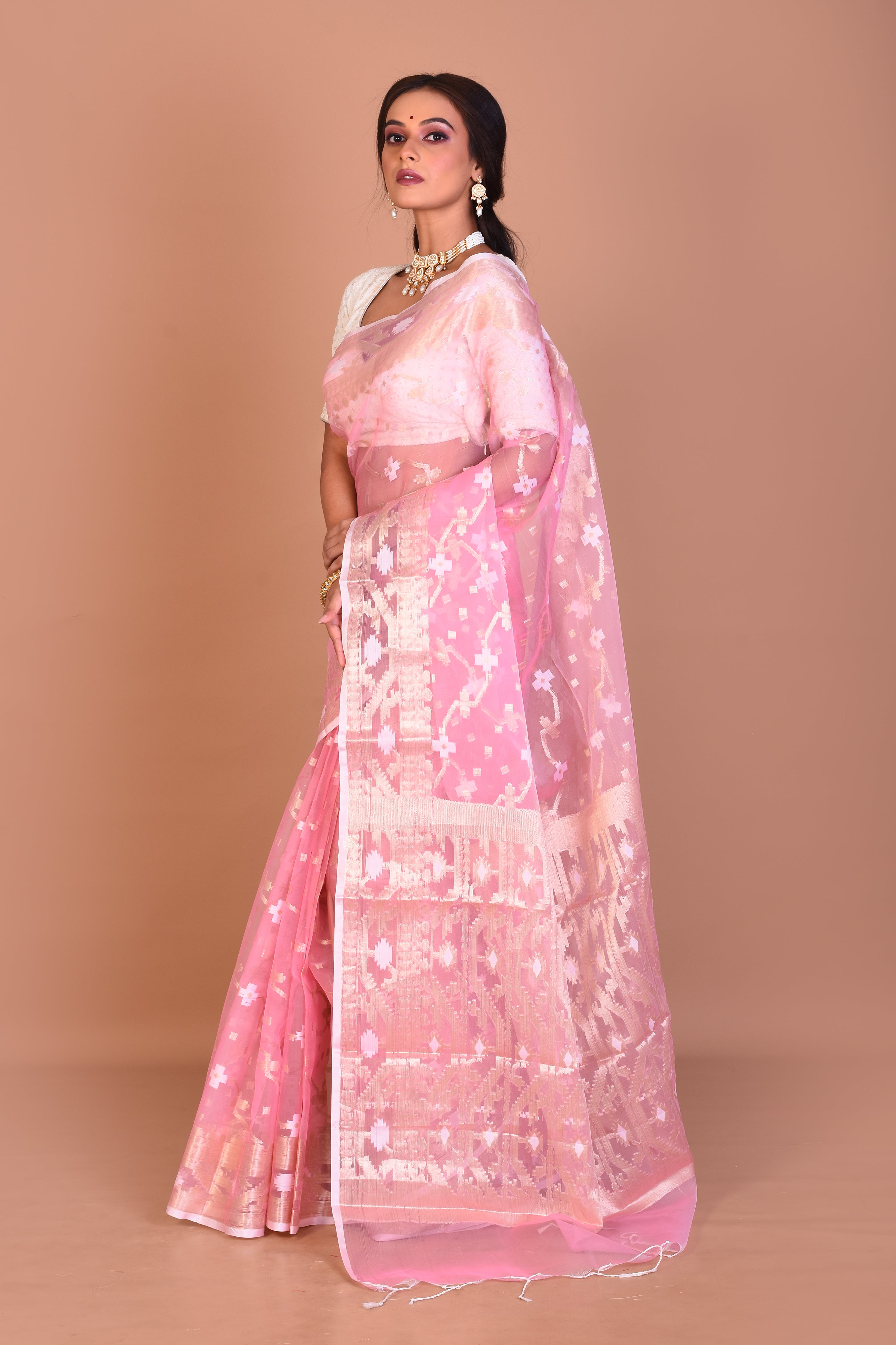 Pink Blended Organza Saree with Blouse Piece - Keya Seth Exclusive