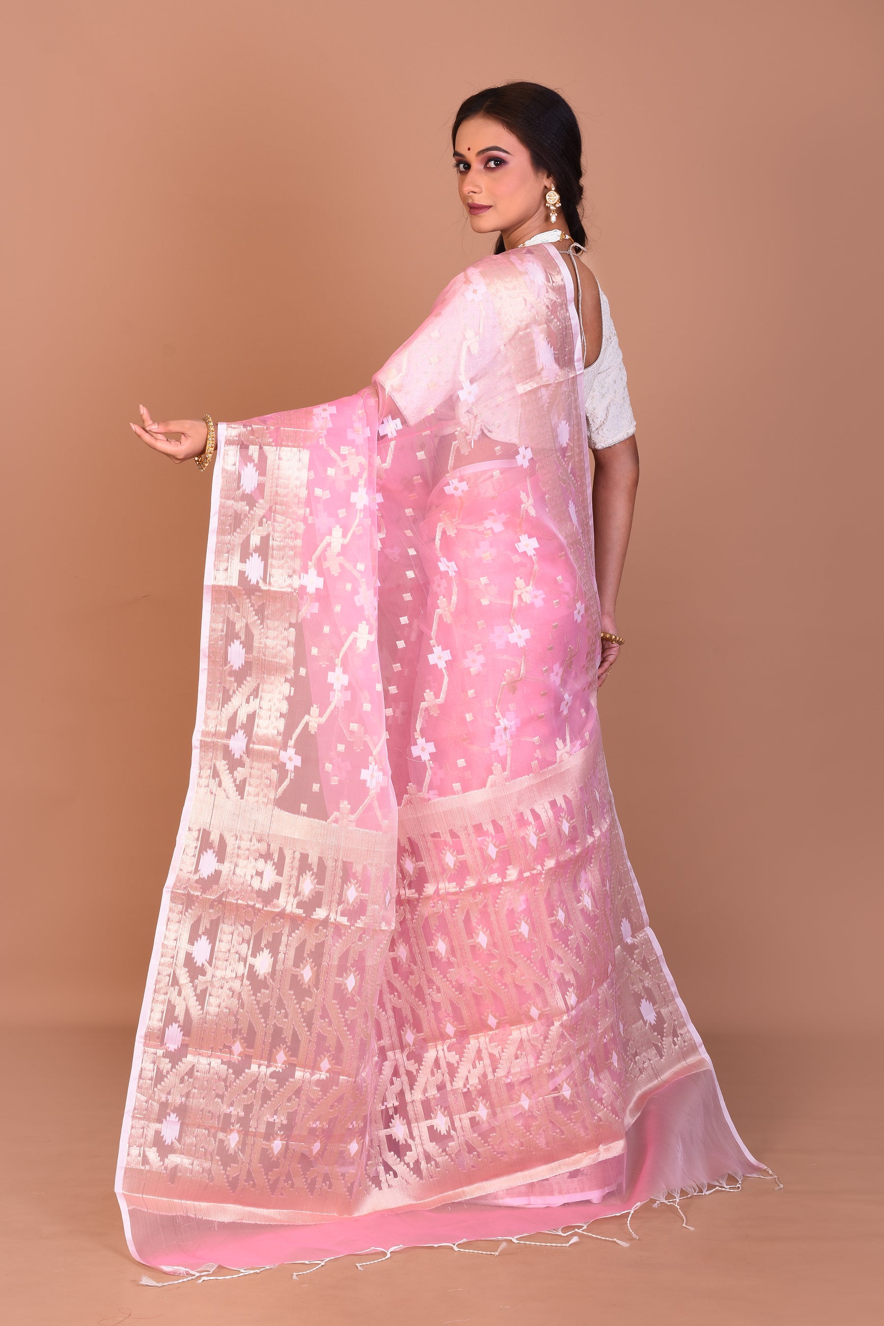 Pink Blended Organza Saree with Blouse Piece - Keya Seth Exclusive