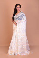 Load image into Gallery viewer, White Blended Organza Saree with Blouse Piece - Keya Seth Exclusive
