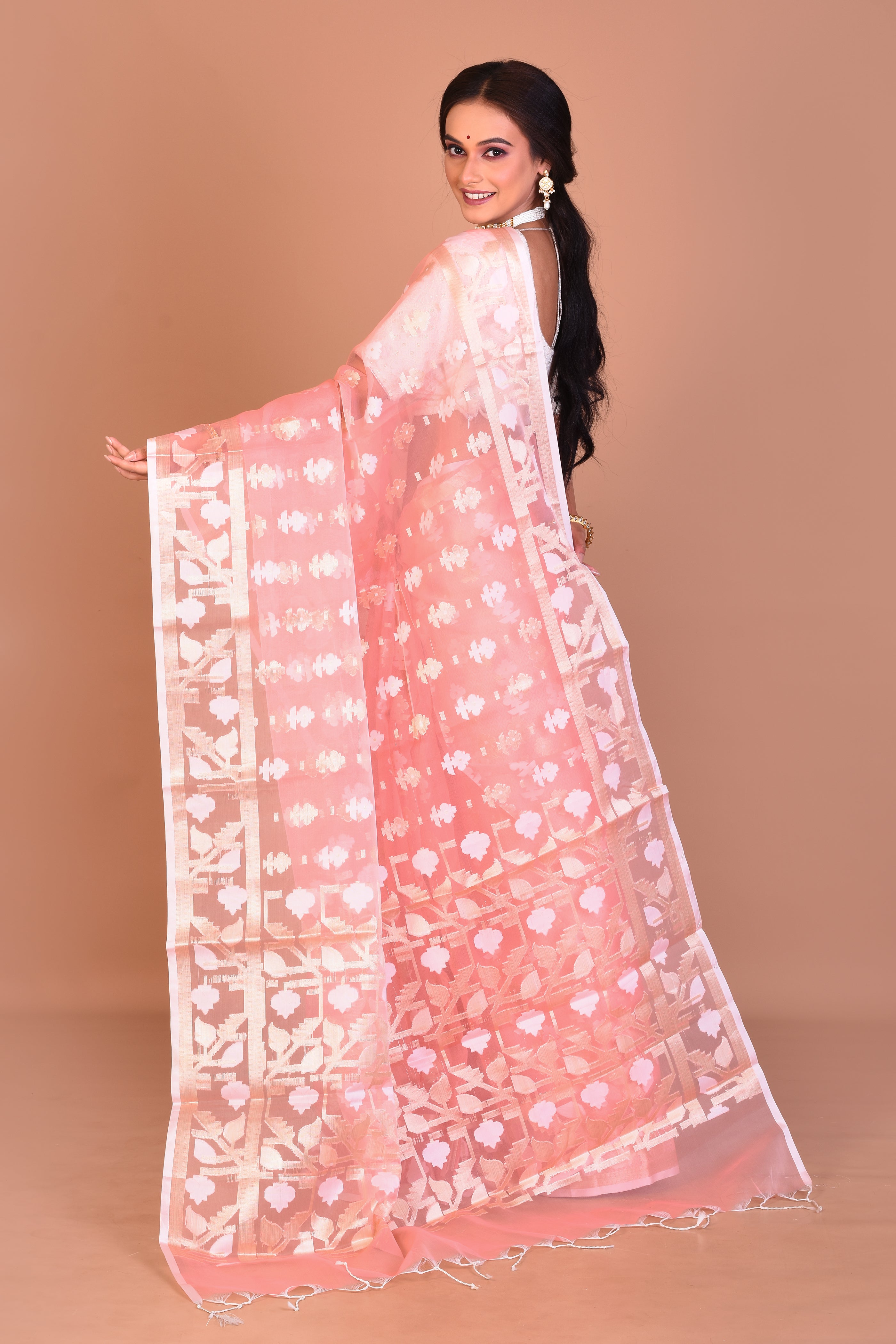 Peach Blended Organza Saree with Blouse Piece - Keya Seth Exclusive