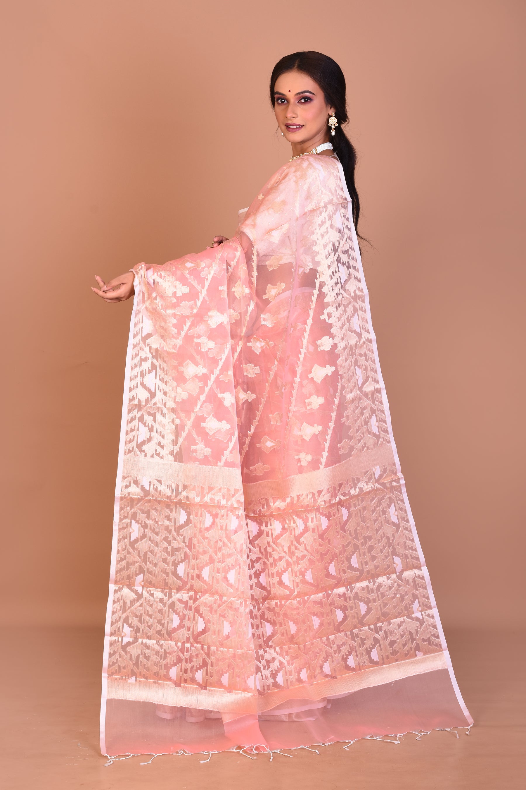 Peach Blended Organza Saree with Blouse Piece - Keya Seth Exclusive